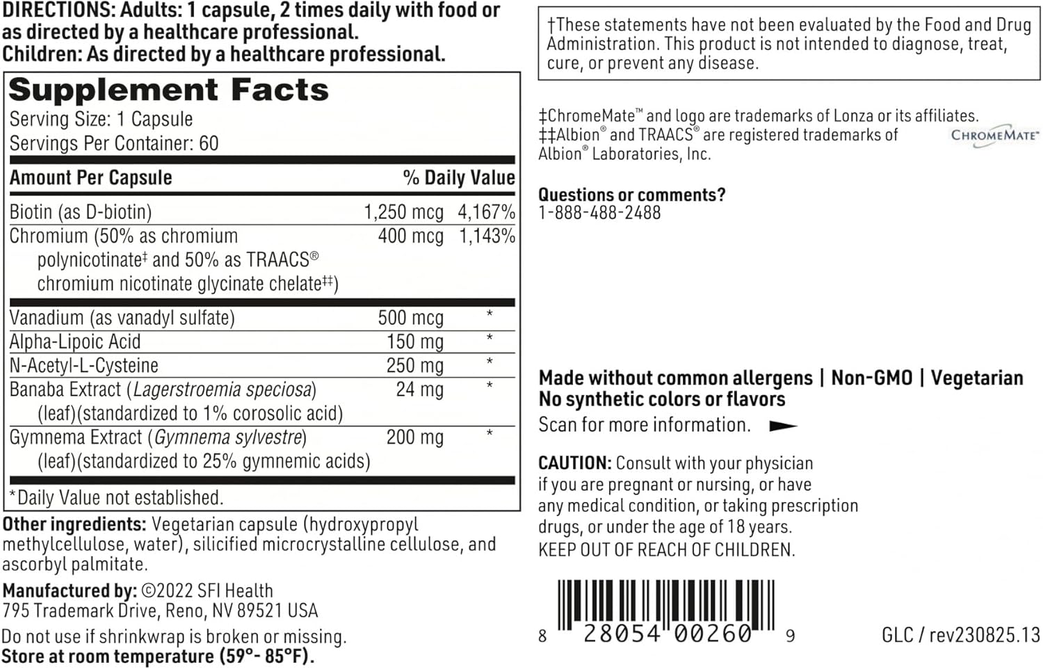 Hypoallergenic Chromium Complex with Alpha-Lipoic Acid, Banaba Extract & Vanadium (60 Capsules) by Klaire Labs