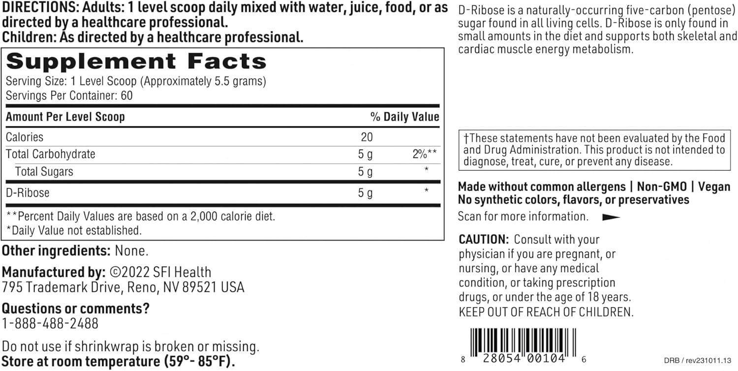 Hypoallergenic D-Ribose Powder for Energy & Cardiovascular Support - Natural Sweet Taste - 300g/10.58oz - BoostGo Australia
