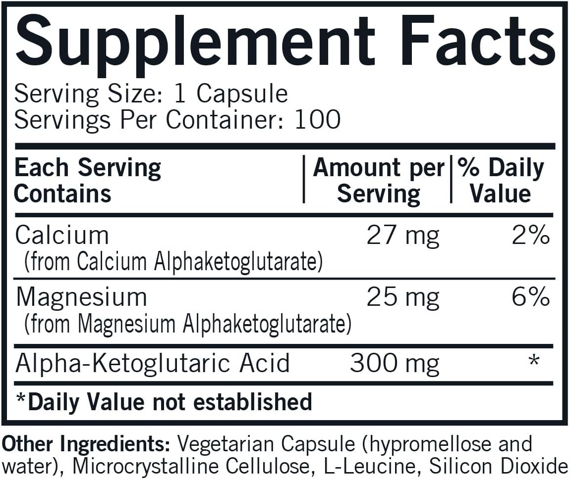 Hypoallergenic Kirkman Alpha-Ketoglutaric Acid Capsules 300mg - Supports Metabolism and Bone Health - 100 Count