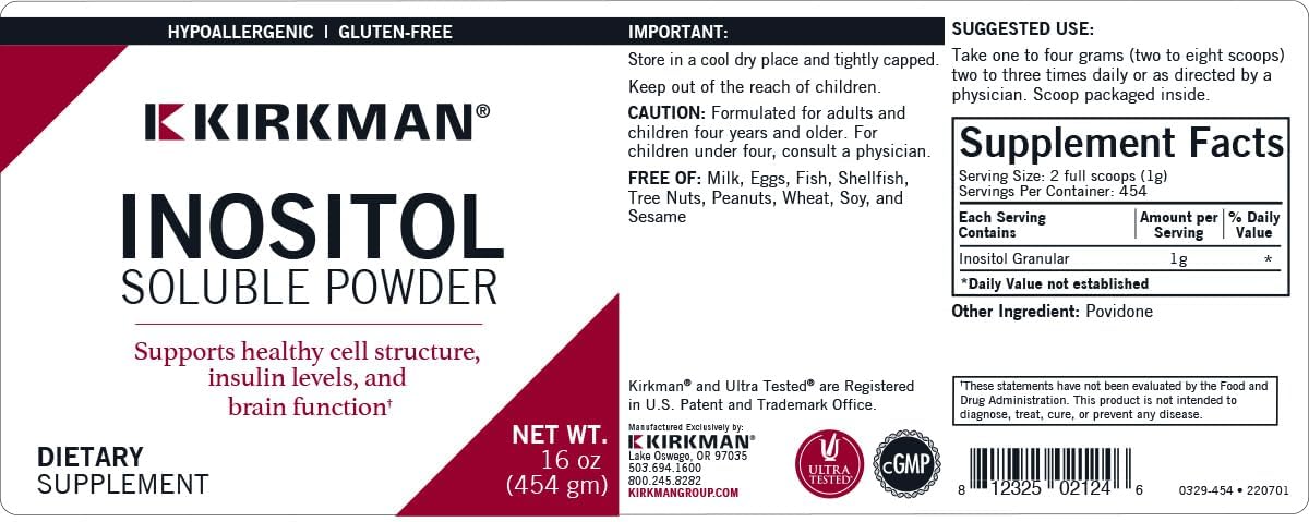 Hypoallergenic Kirkman Inositol Pure Soluble Powder 454g/16oz