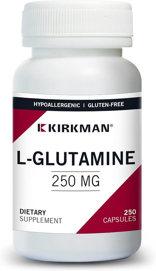 Hypoallergenic Kirkman L-Glutamine 250 mg Vegetarian Capsules - Amino Acid Supplement, Gluten & Casein Free