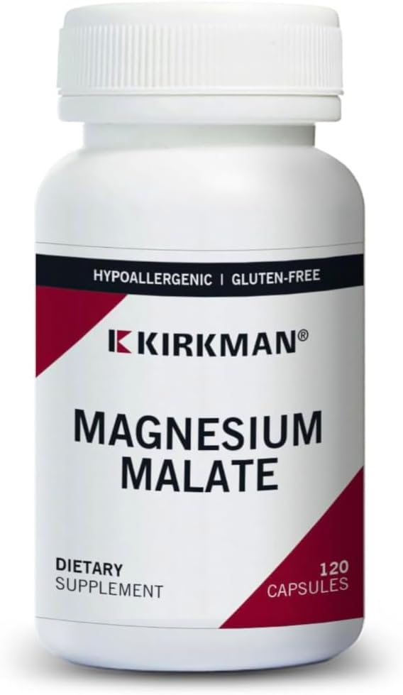 Hypoallergenic Kirkman Magnesium Malate Capsules - 800 mg (120 Count) for Restful Sleep and Muscle Relaxation