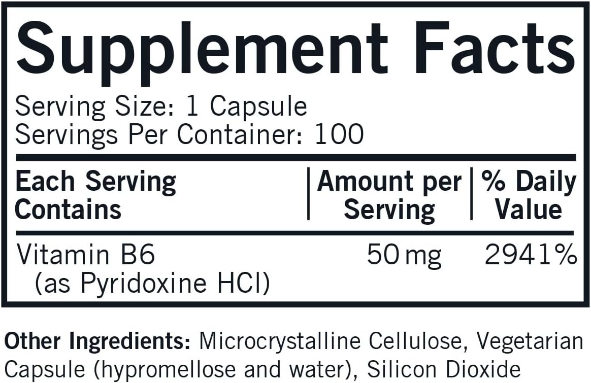 Hypoallergenic Kirkman Vitamin B-6 50 mg Capsules, 100 Vegetarian, Gluten and Casein Free