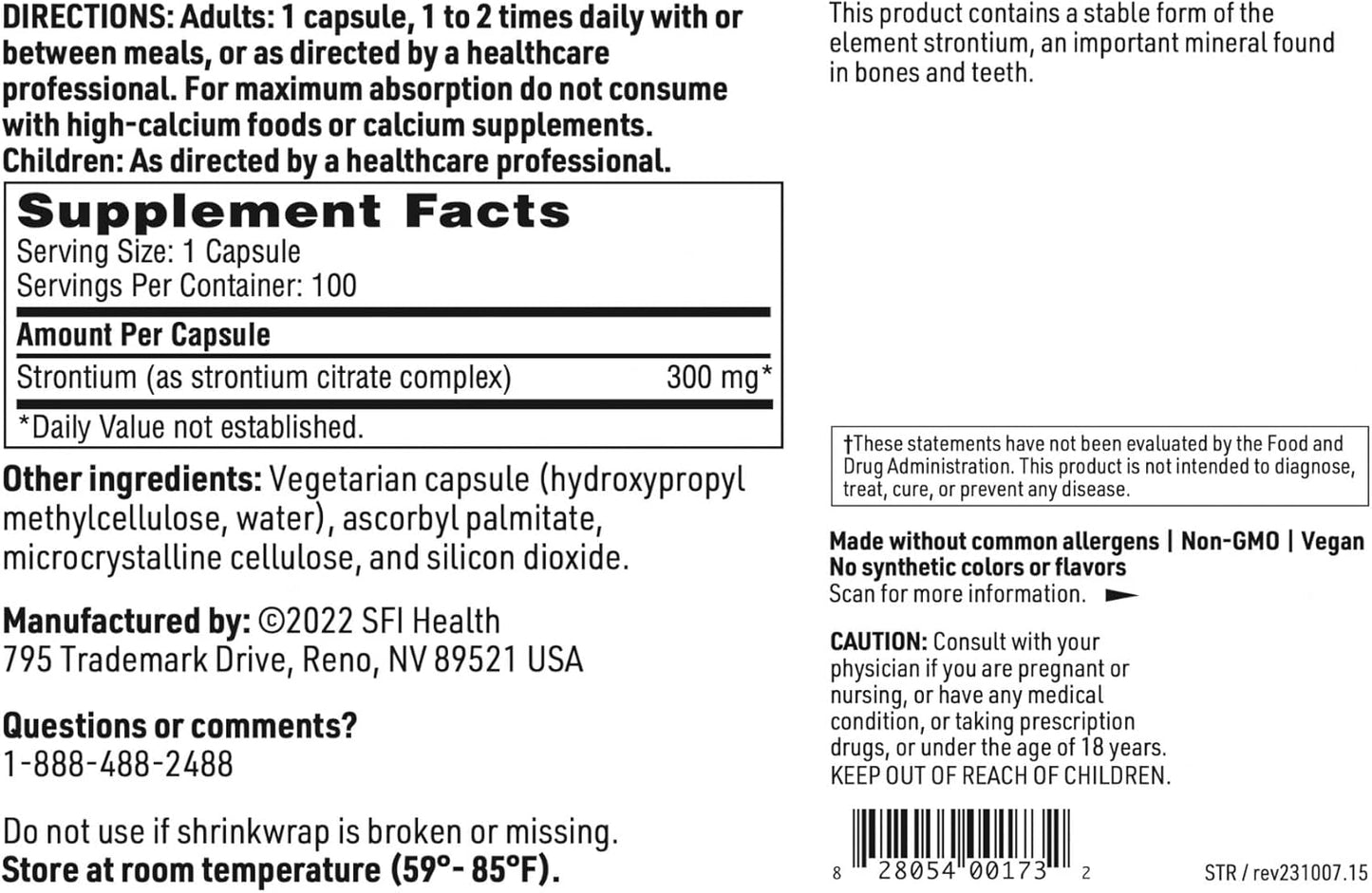 Hypoallergenic Klaire Labs Strontium Citrate Capsules - 300mg for Bone & Tissue Support