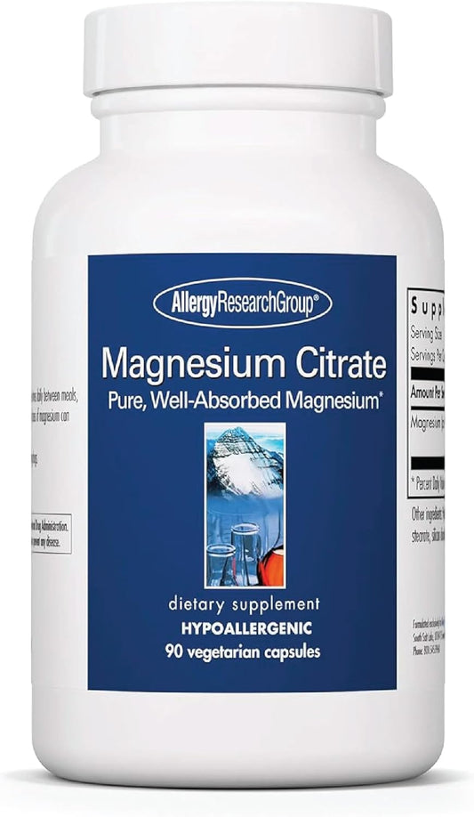 Hypoallergenic Magnesium Citrate Supplement - 90 Capsules for Bone & Stress Support - Vegetarian Formula with High Absorption