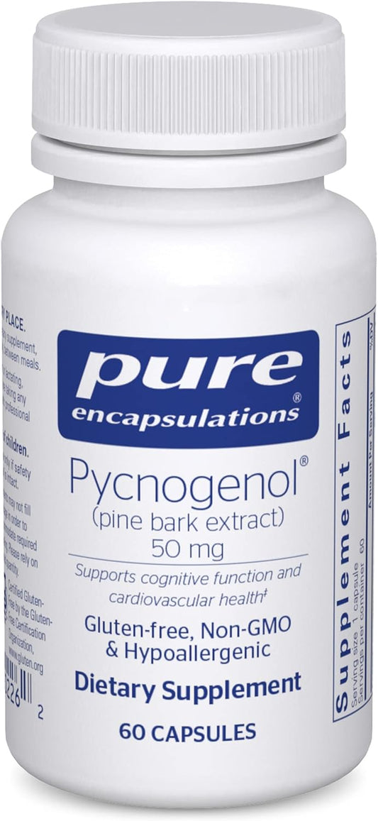 Hypoallergenic Pycnogenol Pine Bark Extract 50mg | Cognitive & Heart Health Support | 60 Capsules