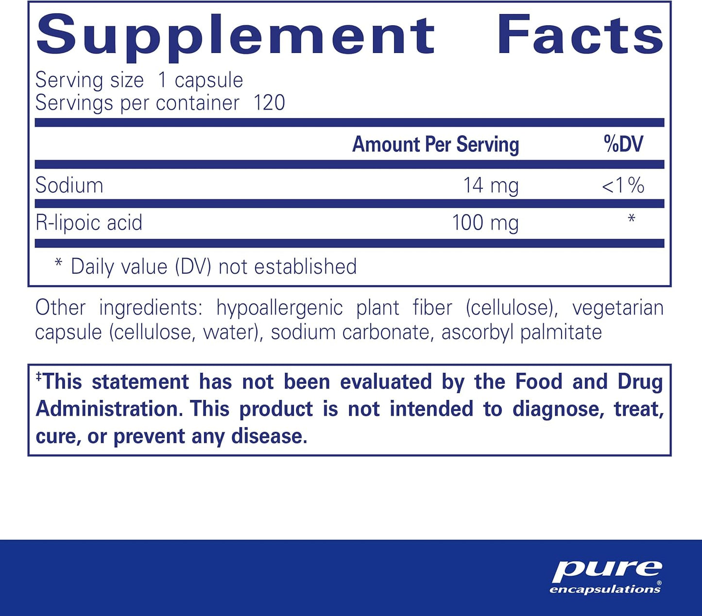 Hypoallergenic R-Lipoic Acid Supplement for Enhanced Antioxidant Protection - 120 Capsules