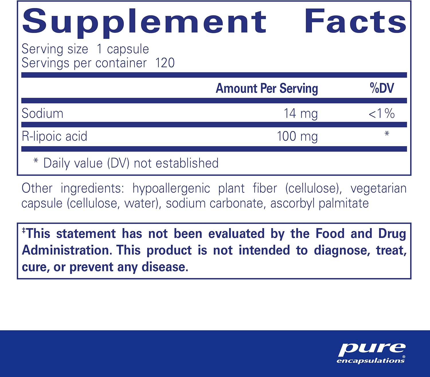 Hypoallergenic R-Lipoic Acid Supplement for Enhanced Antioxidant Protection - 120 Capsules