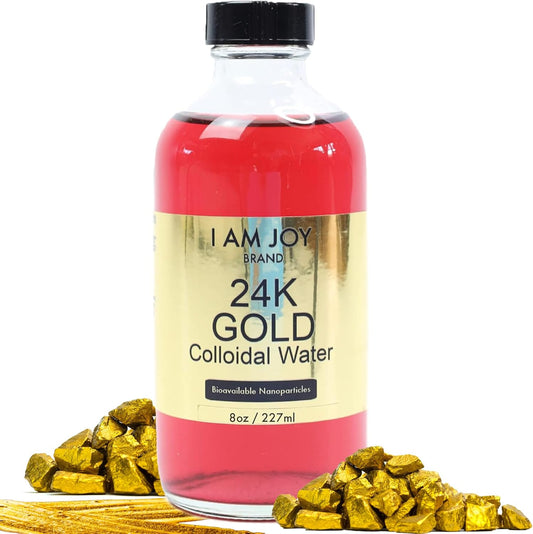 I Am Joy Liquid Colloidal Gold 24k 99.99% Pure 100ppm Ruby Red Water Based All Natural Electrolysis Large 8oz Glass Bottle - Premium Quality Formula