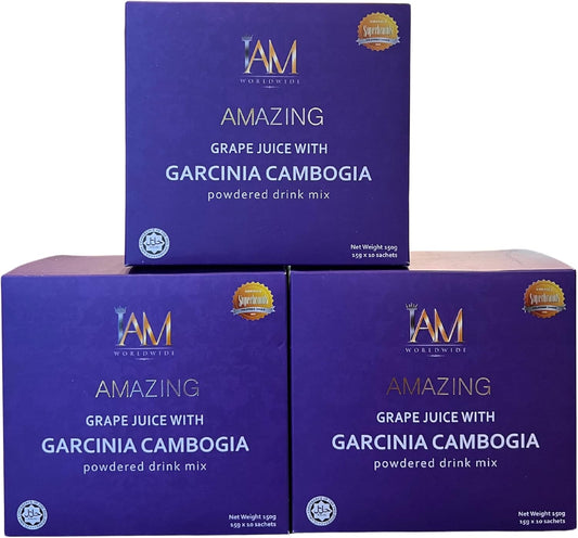IAM WORLDWIDE Garcinia Cambogia Juice Drink - Pack of 3 Boxes - Delicious Grape Flavor - Slimming Formula Support
