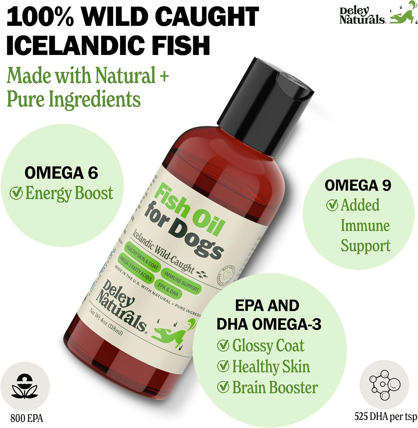 Icelandic Fish Oil Omega 3 Dog Supplements for Skin, Coat & Immunity - Made in USA Omega 3 Vitamins for Dogs - 118ml