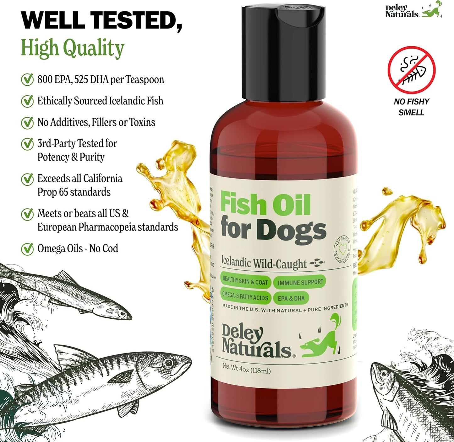 Icelandic Fish Oil Omega 3 Dog Supplements for Skin, Coat & Immunity - Made in USA Omega 3 Vitamins for Dogs - 118ml