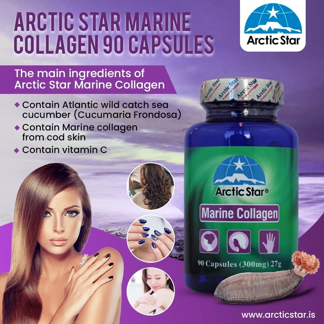 Icelandic Marine Collagen Peptides Supplement for Healthy Skin, Hair, and Nails - 90 Capsules - Joint Pain Relief and Immune System Support