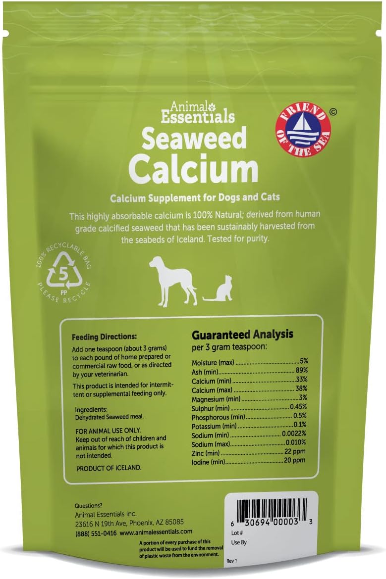Icelandic Seaweed Calcium Supplement for Dogs and Cats - High Digestibility, Lab Tested, Lead and Hormone-Free, Magnesium Enriched - 24 Oz (2 Pack)