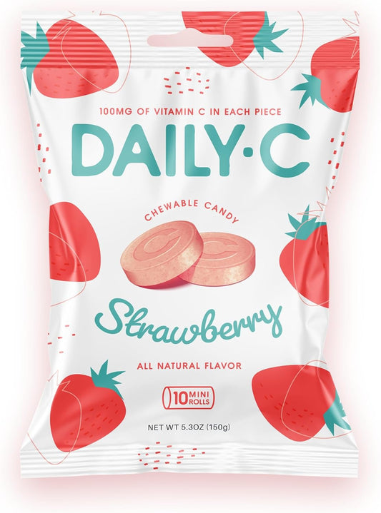 Iconic Candy Strawberry Chewable Vitamin C Candy - 100MG per Piece - 5.3oz Peg Bag