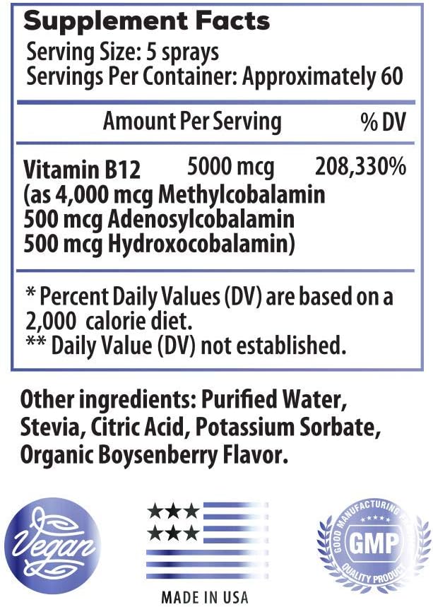 Ideal Infusion B-Bomb Triple Vitamin B12 Liquid Spray: Methylcobalamin, Adenosylcobalamin, Hydroxocobalamin - Nerve Health and Energy Booster- 5000 mcg, Keto, Sugar Free (Organic Boysenberry)