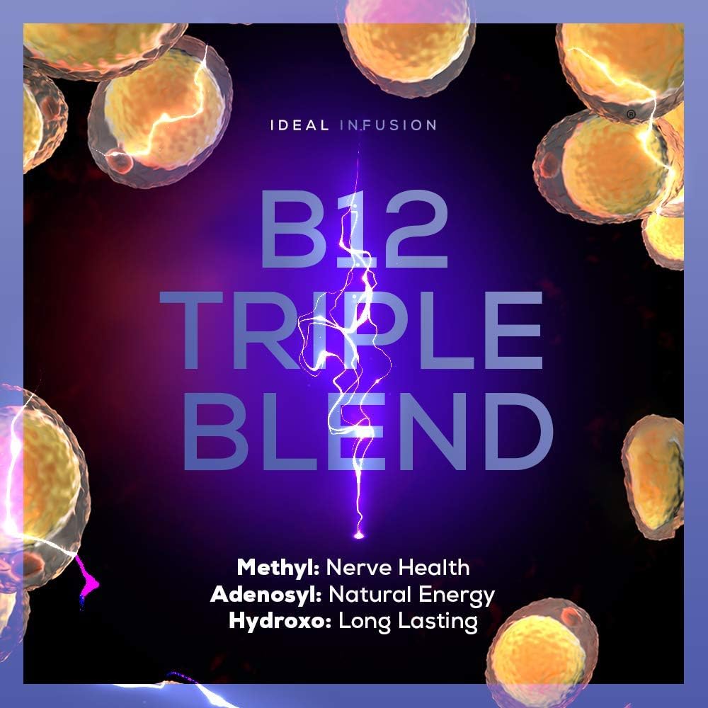 Ideal Infusion B-Bomb Triple Vitamin B12 Liquid Spray: Methylcobalamin, Adenosylcobalamin, Hydroxocobalamin - Nerve Health and Energy Booster- 5000 mcg, Keto, Sugar Free (Organic Boysenberry)