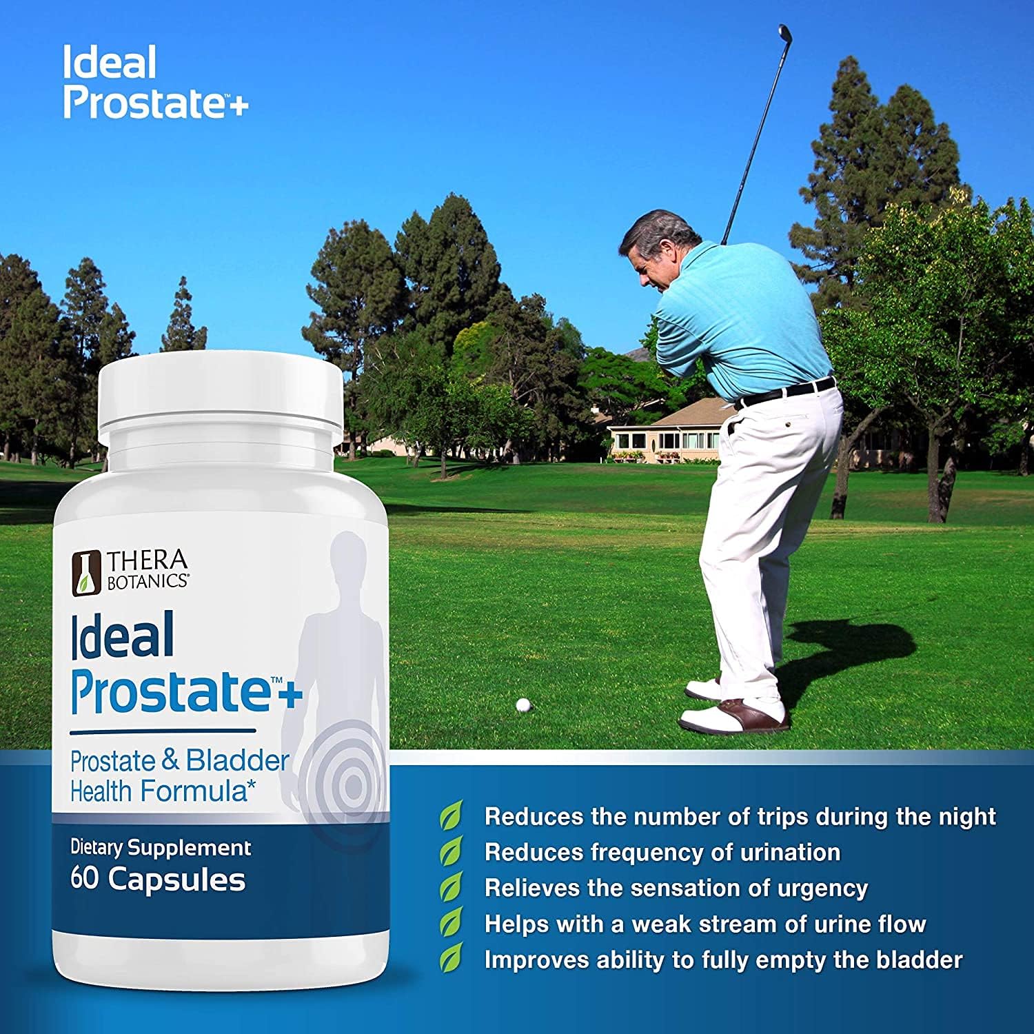Ideal Prostate Plus Therabotanics Advanced Men's Prostate Support with Saw Palmetto, Lycopene - Natural Relief - 2 Bottles