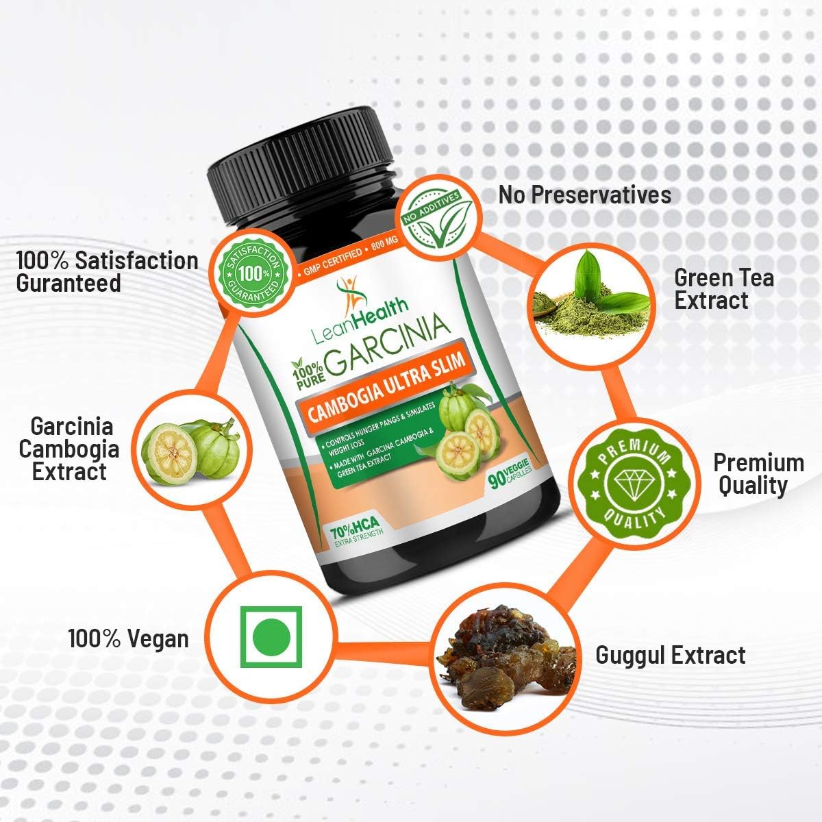 Ifra Leanhealth Garcinia Cambogia 800mg 90 Capsules - 100% Natural Pure Extract with 70% HCA for Slimming Formula - Pack of 1
