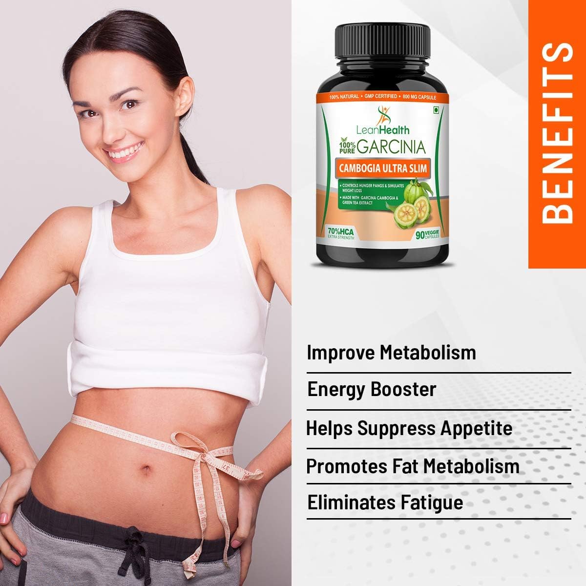 Ifra Leanhealth Garcinia Cambogia 800mg 90 Capsules - 100% Natural Pure Extract with 70% HCA for Slimming Formula - Pack of 1