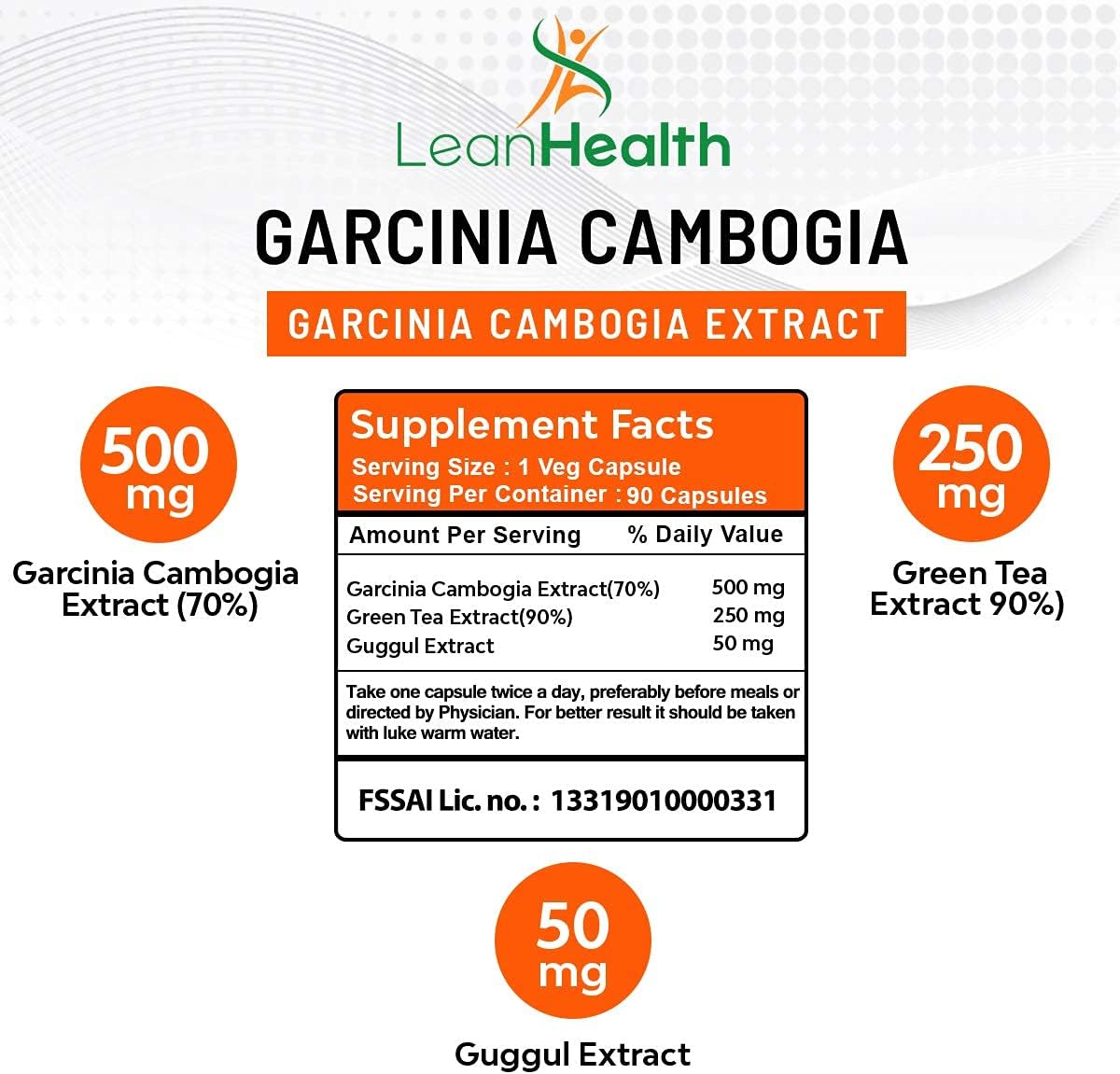 Ifra Leanhealth Garcinia Cambogia 800mg 90 Capsules - 100% Natural Pure Extract with 70% HCA for Slimming Formula - Pack of 1