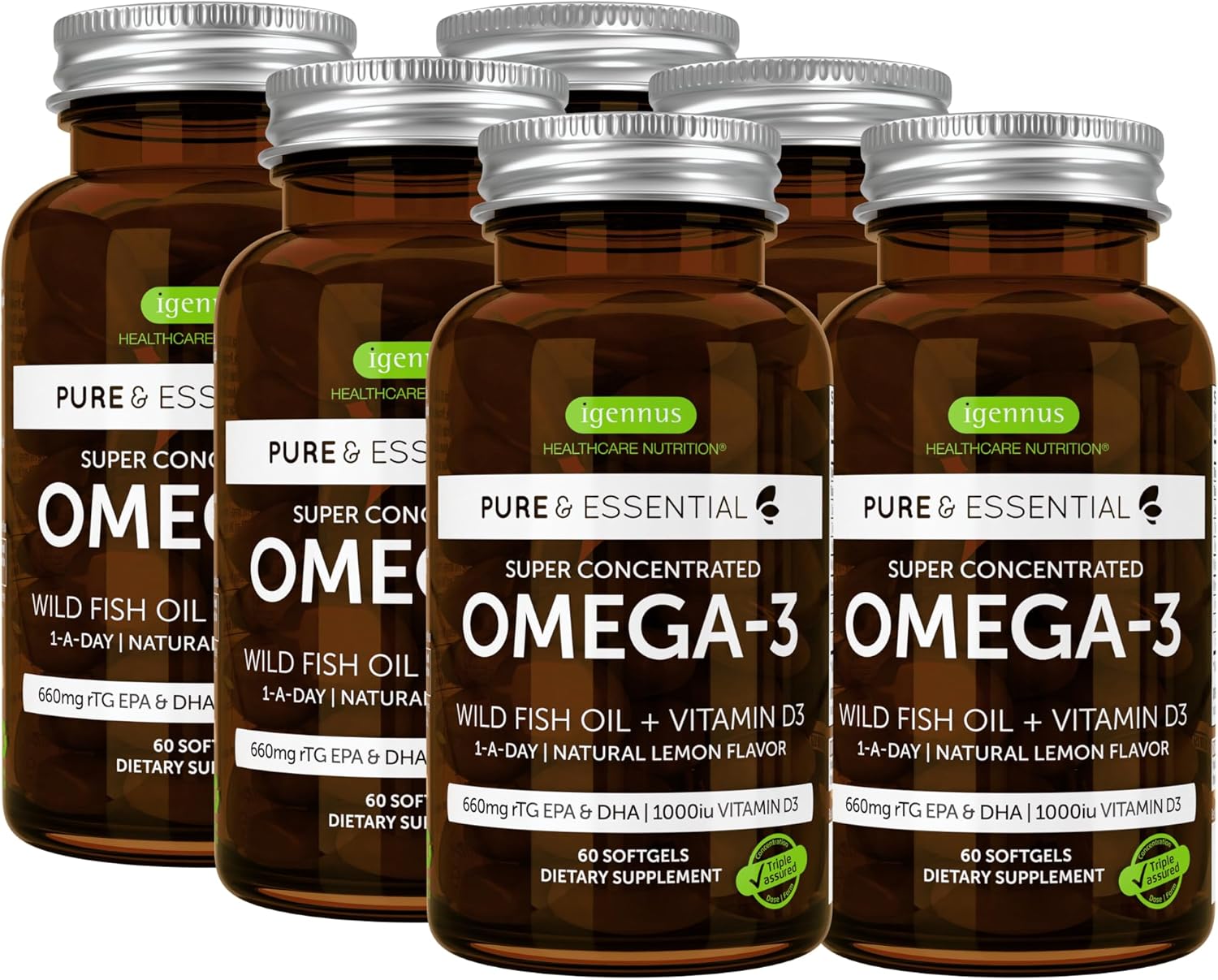 Igennus Advanced Omega-3 Wild Fish Oil & Vitamin D3 Softgels - High EPA & DHA, Non-GMO, 1-a-Day, 360 Count