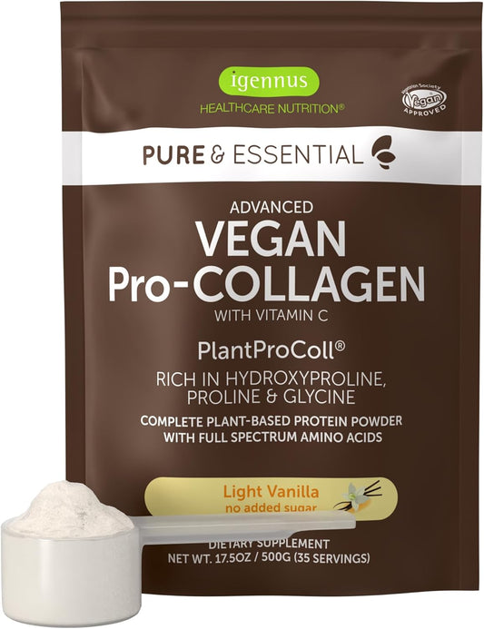 Igennus Healthcare Nutrition Vegan Vanilla Collagen Peptide Powder with Vitamin C - Non GMO Plant Based Booster (35 Servings)