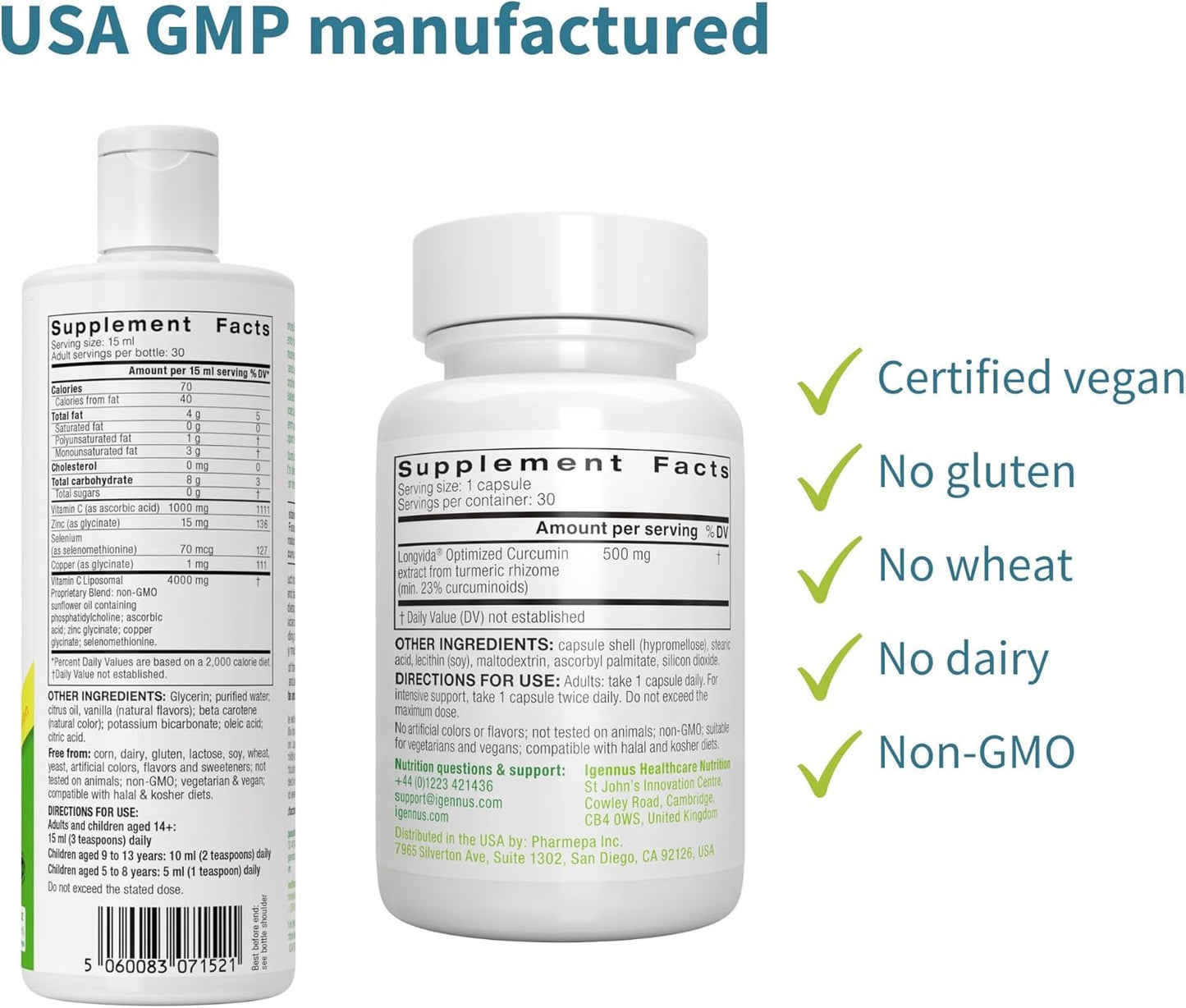 Igennus Liposomal Vitamin C 1000mg & Zinc + Longvida Curcumin 500mg Bundle - High Absorption Immune Support Complex
