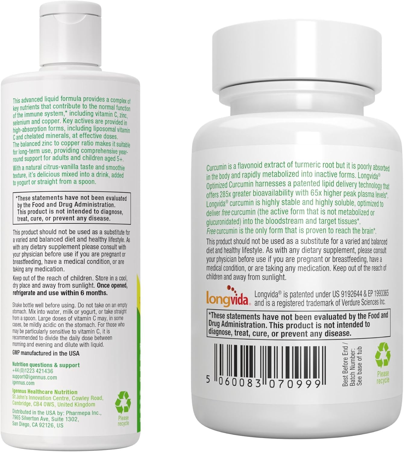Igennus Liposomal Vitamin C 1000mg & Zinc + Longvida Curcumin 500mg Bundle - High Absorption Immune Support Complex