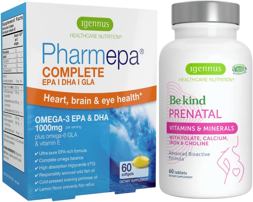 Igennus Prenatal Multivitamin & Pharmepa EPA DHA Omega 3 Bundle for Pregnancy Support