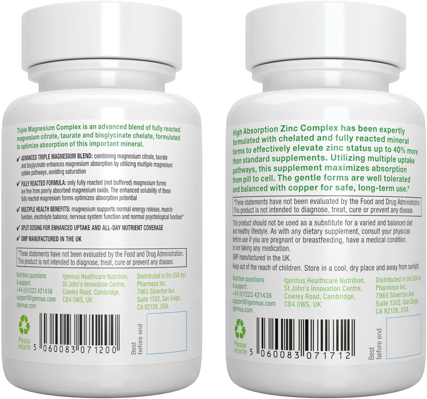 Igennus Triple Magnesium & Zinc Complex Bundle for High Absorption - Vegan Friendly with Copper - by Igennus