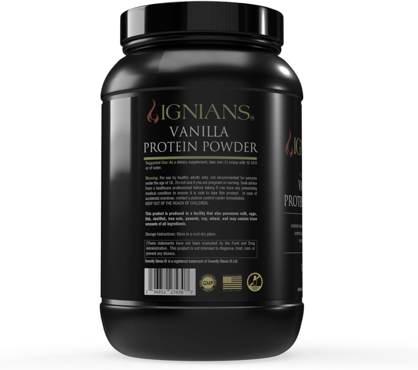 Ignians Organic Plant-Based Protein Powder - Pea Blend | 26.5g Protein | Less than 5g Carbs | Vegan Friendly | Lactose Free | Vanilla Flavor | Ideal for Shakes, Smoothies, and Baking