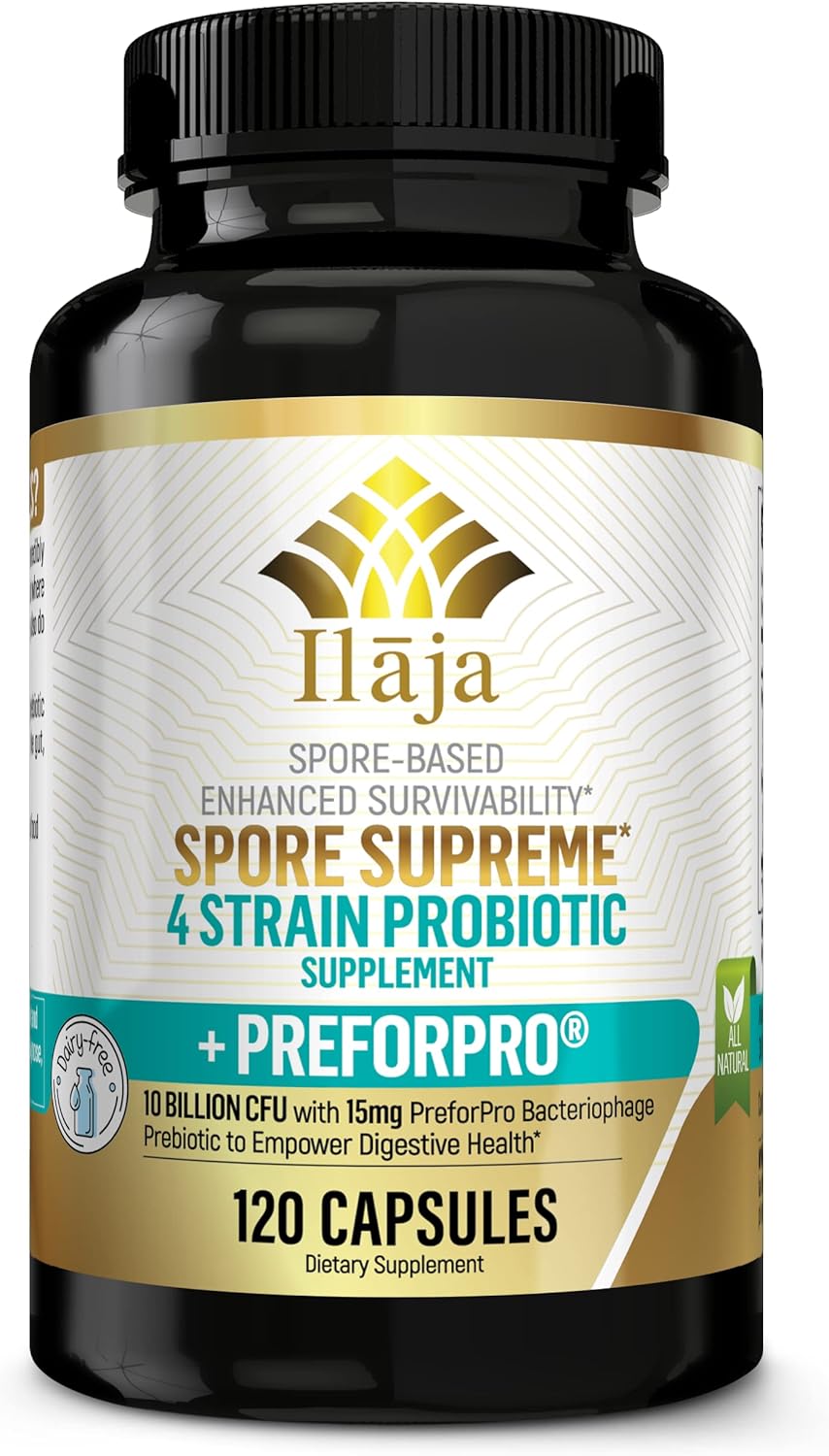 ILAJA Spore Supreme Probiotic Capsules - 4 Strain Formula with Prebiotic - 4 Month Supply - No Refrigeration Needed