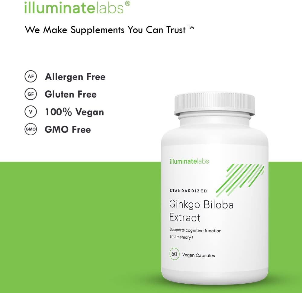 Illuminate Labs Ginkgo Biloba Capsules - 240mg for Focus, Memory, and Cognitive Function - Third-Party Tested & Backed by Research