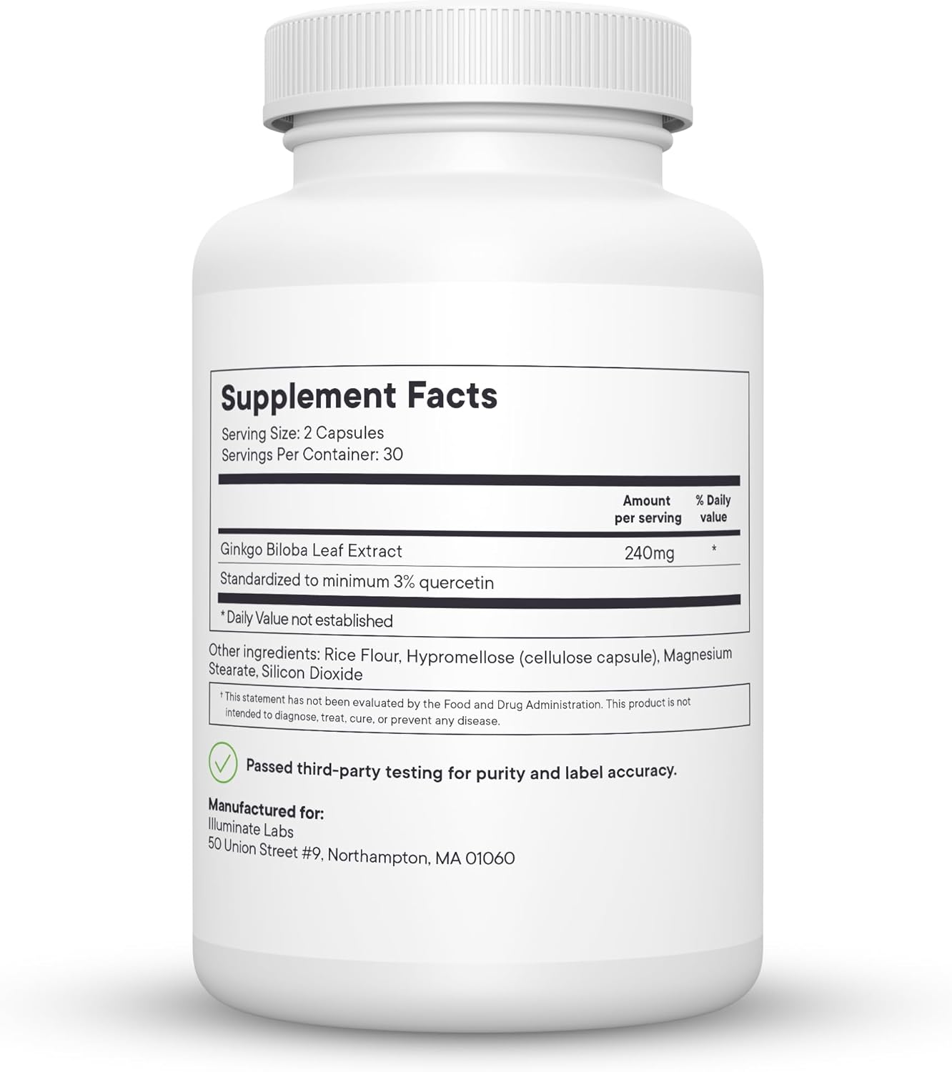 Illuminate Labs Ginkgo Biloba Capsules - 240mg for Focus, Memory, and Cognitive Function - Third-Party Tested & Backed by Research