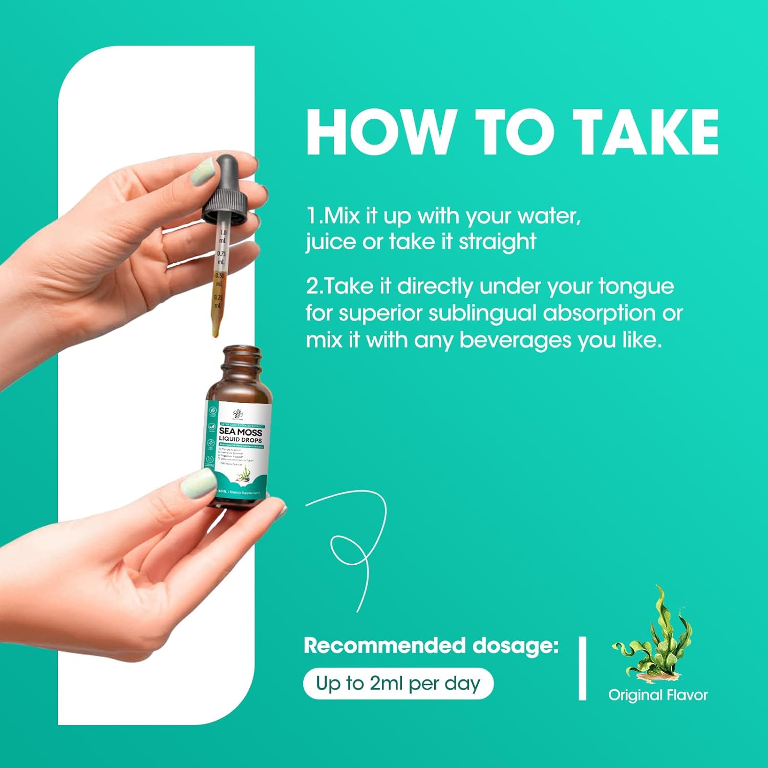 iMATCHME Sea Moss Liquid Drops with Black Seed Oil, Spirulina, Elderberry, Burdock, Bladderwrack - Immune, Gut, Skin, Energy - Original Flavor - 2 Fl Oz