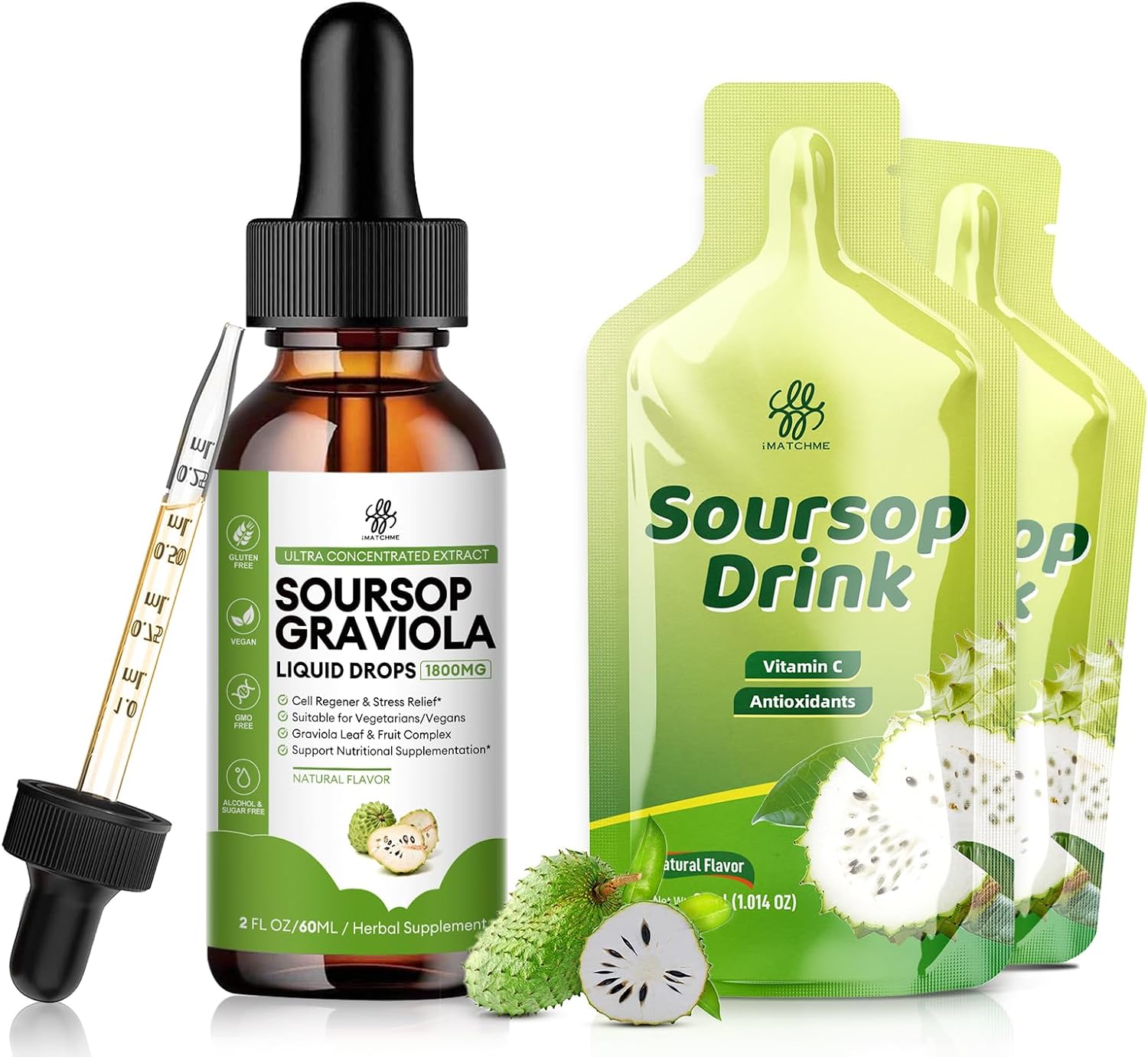 iMATCHME Soursop Graviola Liquid Drops - Cell Support, Immune Boost, Digestive Health