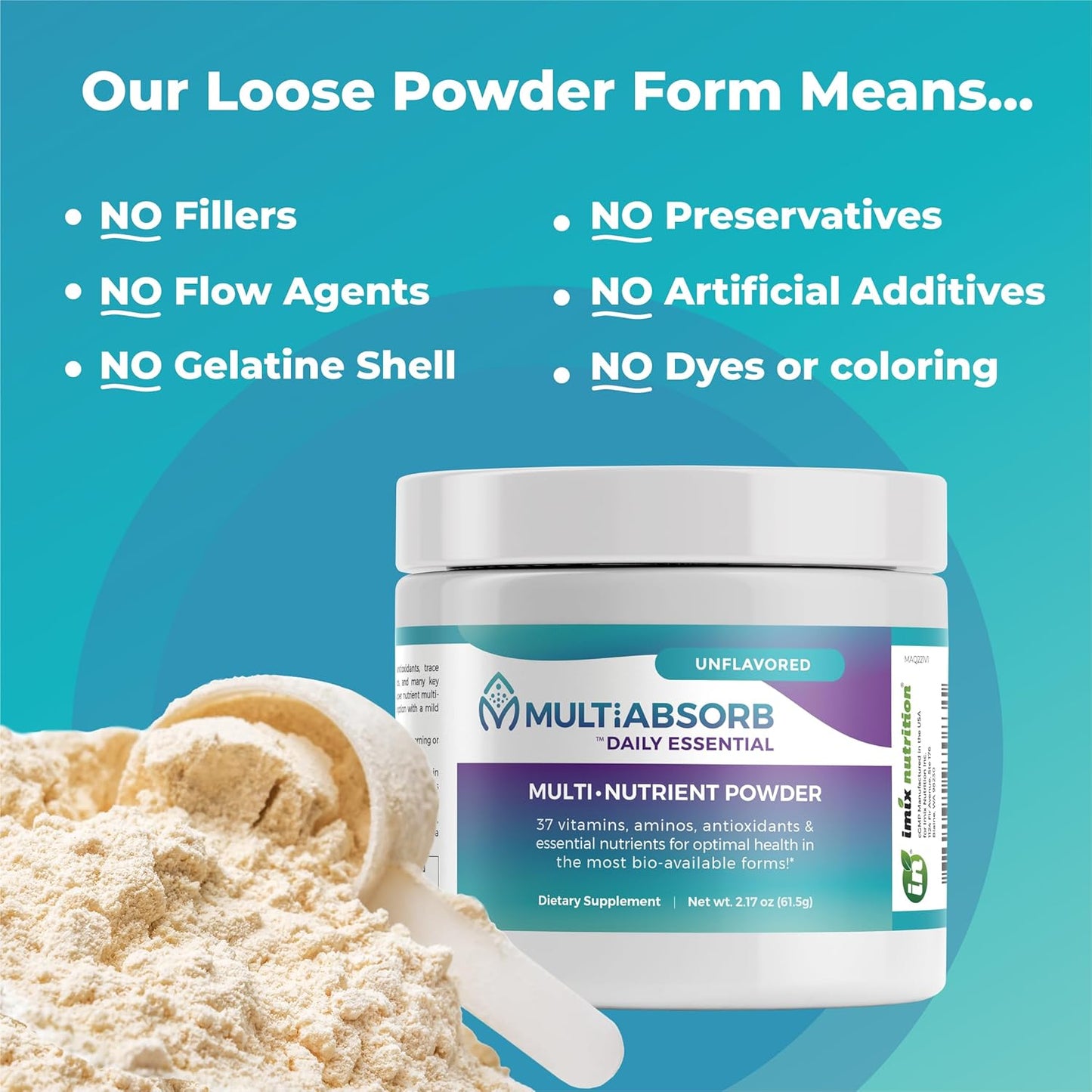 Imix Nutrition MultiAbsorb: Daily Essential Multi-Nutrient Powder for Optimal Health - Vitamins, Minerals, Antioxidants - Natural, Non-GMO, 30 Servings - Unflavored
