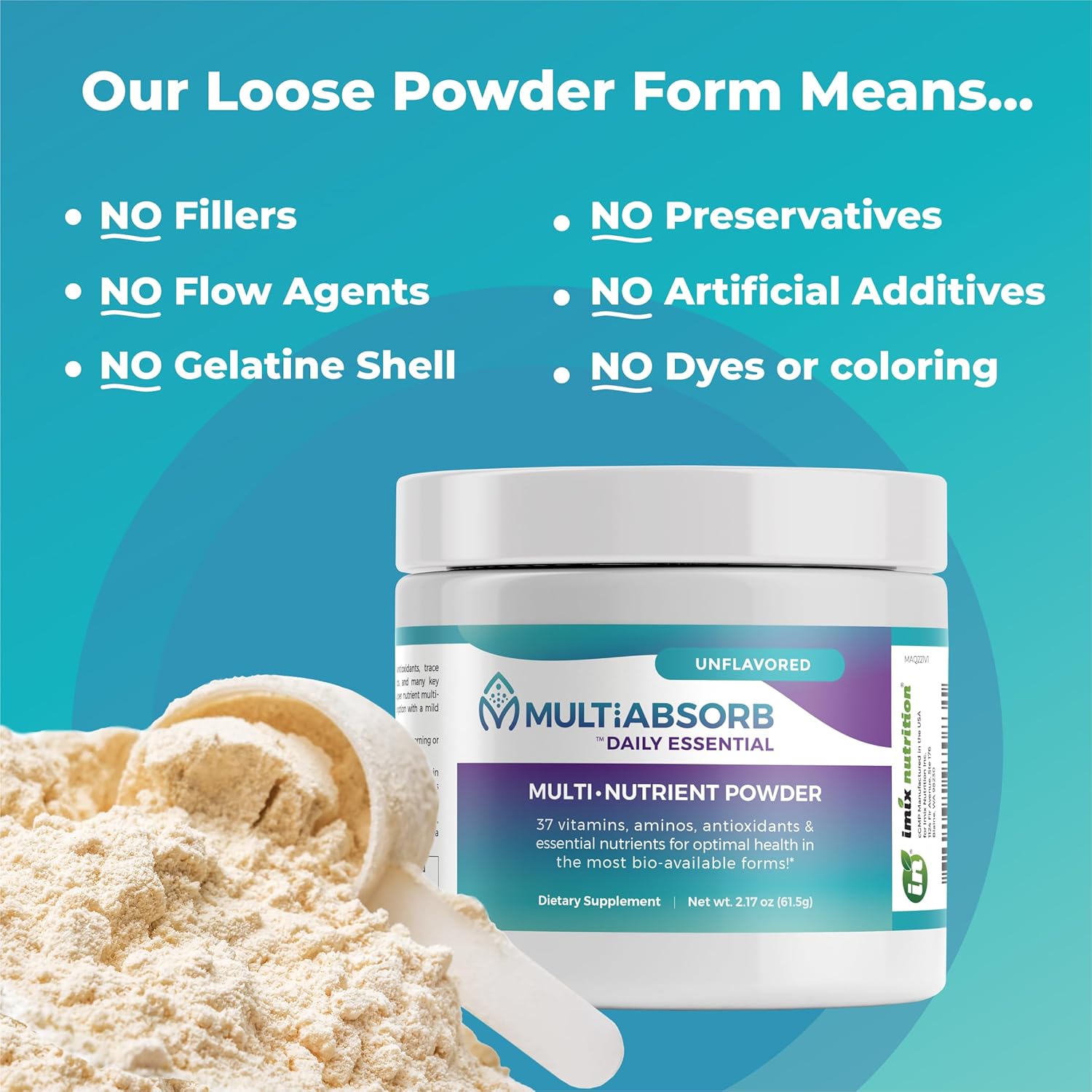 Imix Nutrition MultiAbsorb: Daily Essential Multi-Nutrient Powder for Optimal Health - Vitamins, Minerals, Antioxidants - Natural, Non-GMO, 30 Servings - Unflavored