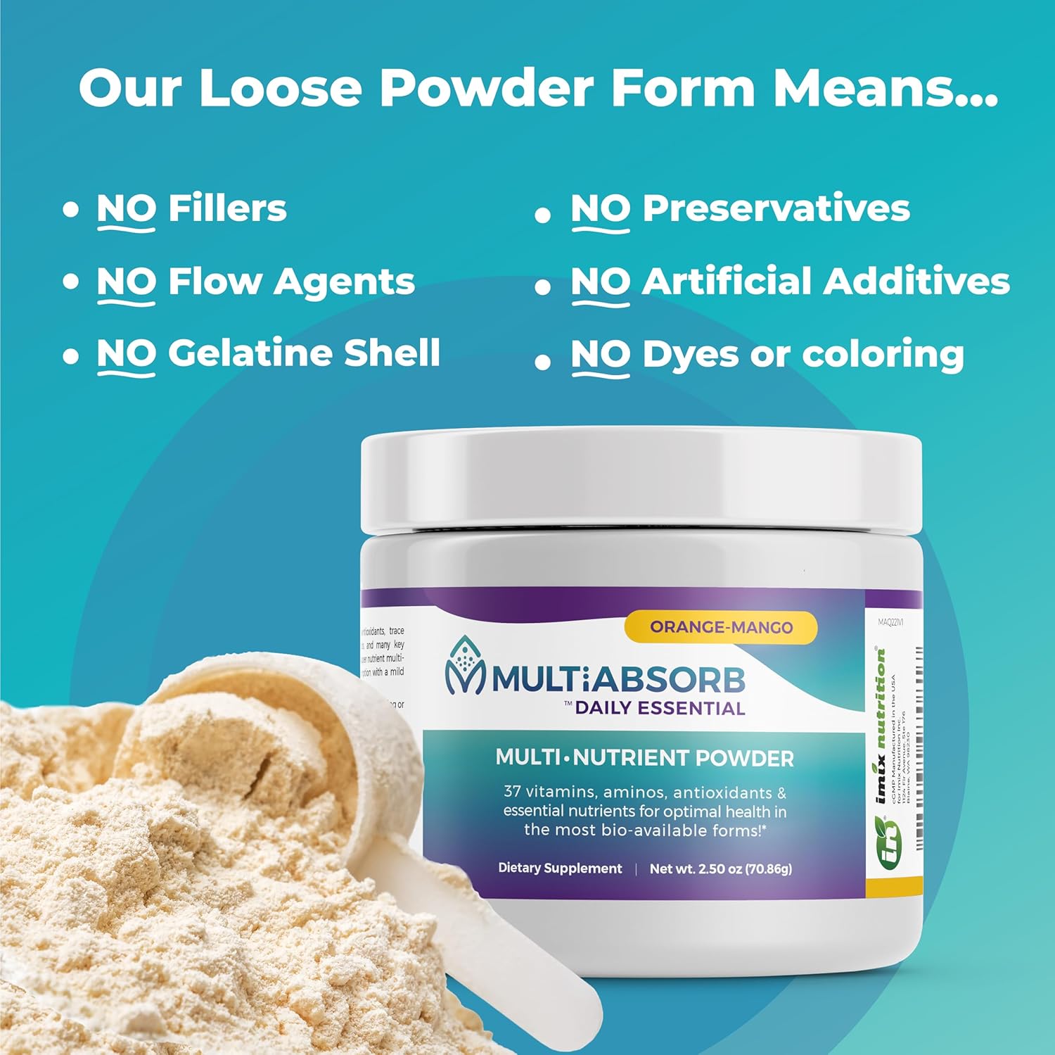 Imix Nutrition MultiAbsorb Daily Essential Multi-Nutrient Powder - Vitamins, Minerals, Antioxidants - Natural Orange-Mango Flavor - Non-GMO - 30 Servings