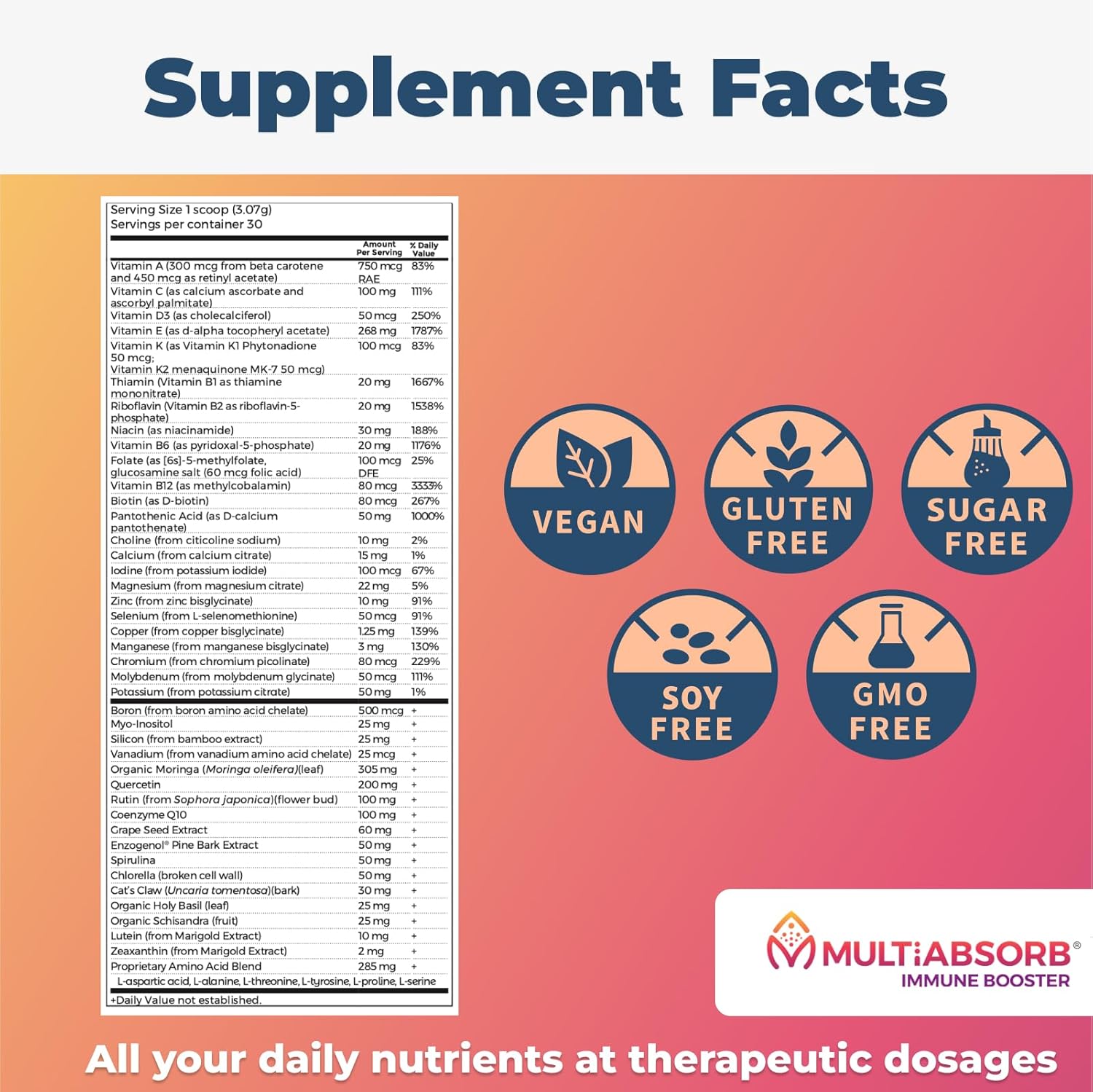Imix Nutrition MultiAbsorb Immune Booster Powder - Vitamins, Minerals, Antioxidants for Optimal Health & Immune Support, Non-GMO, 30 Servings