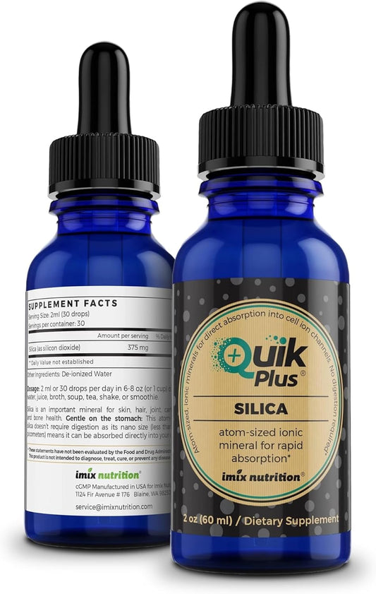 IMIX Nutrition QuikPlus Ionic Silica Liquid Mineral Supplement - Vegan, Gluten-Free, All Natural - Highly Bioavailable - 375 mg - 30 Servings - 2 oz Bottle