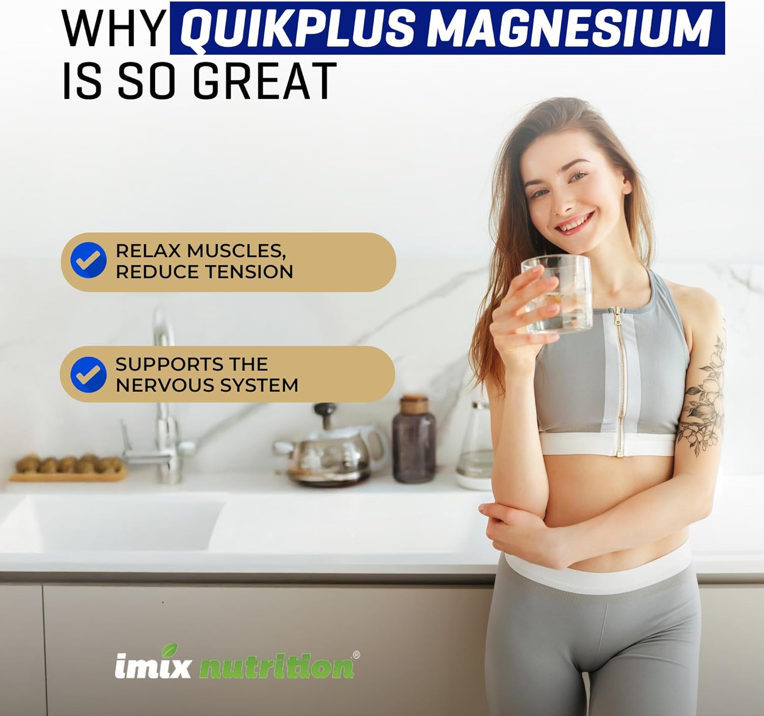 Imix Nutrition QuikPlus Magnesium Liquid Supplement - Muscle Relaxation, Nerve Health, Bone Support - Vegan, Gluten-Free - 80mg per Serving - 30 Servings - 2 fl oz