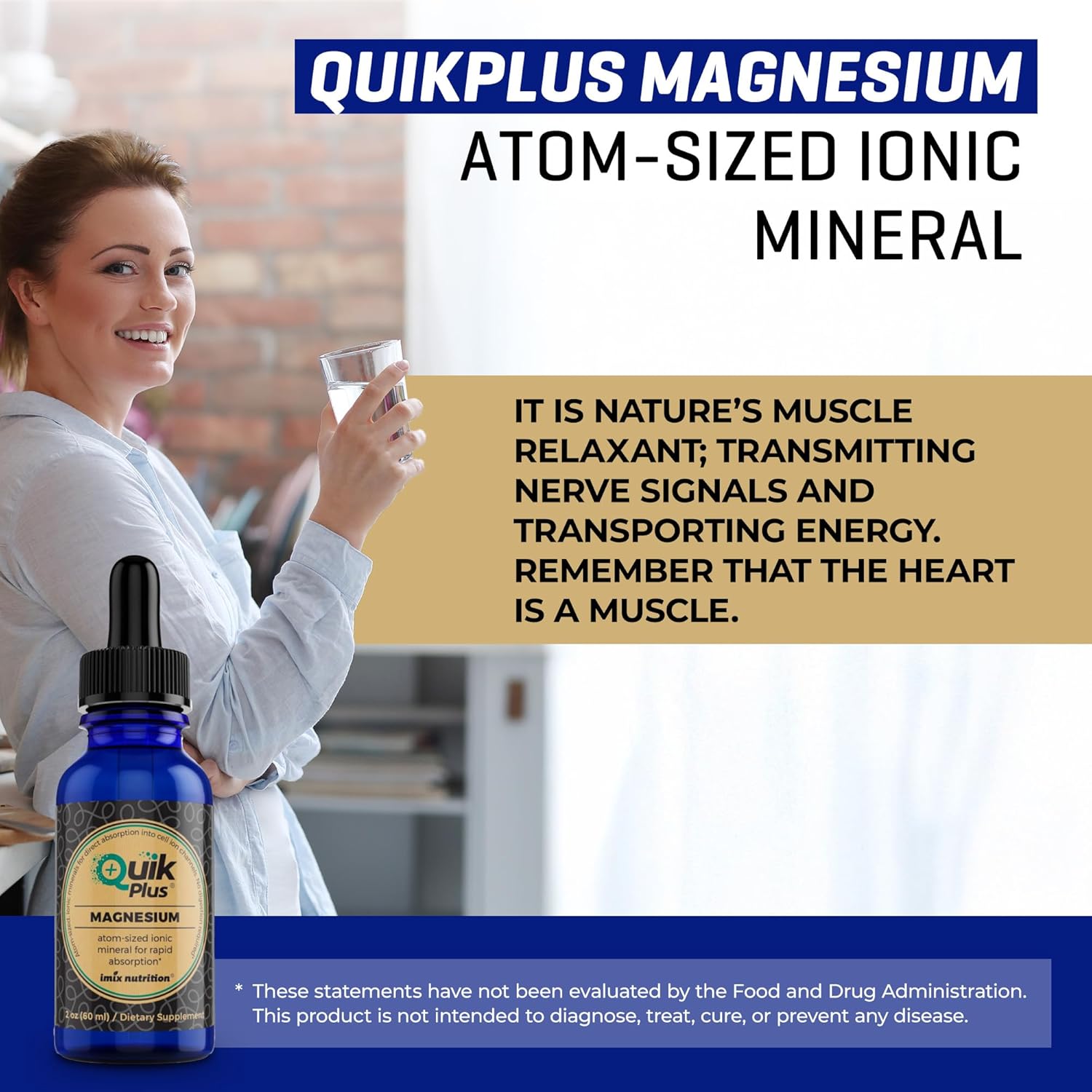 Imix Nutrition QuikPlus Magnesium Liquid Supplement - Muscle Relaxation, Nerve Health, Bone Support - Vegan, Gluten-Free - 80mg per Serving - 30 Servings - 2 fl oz