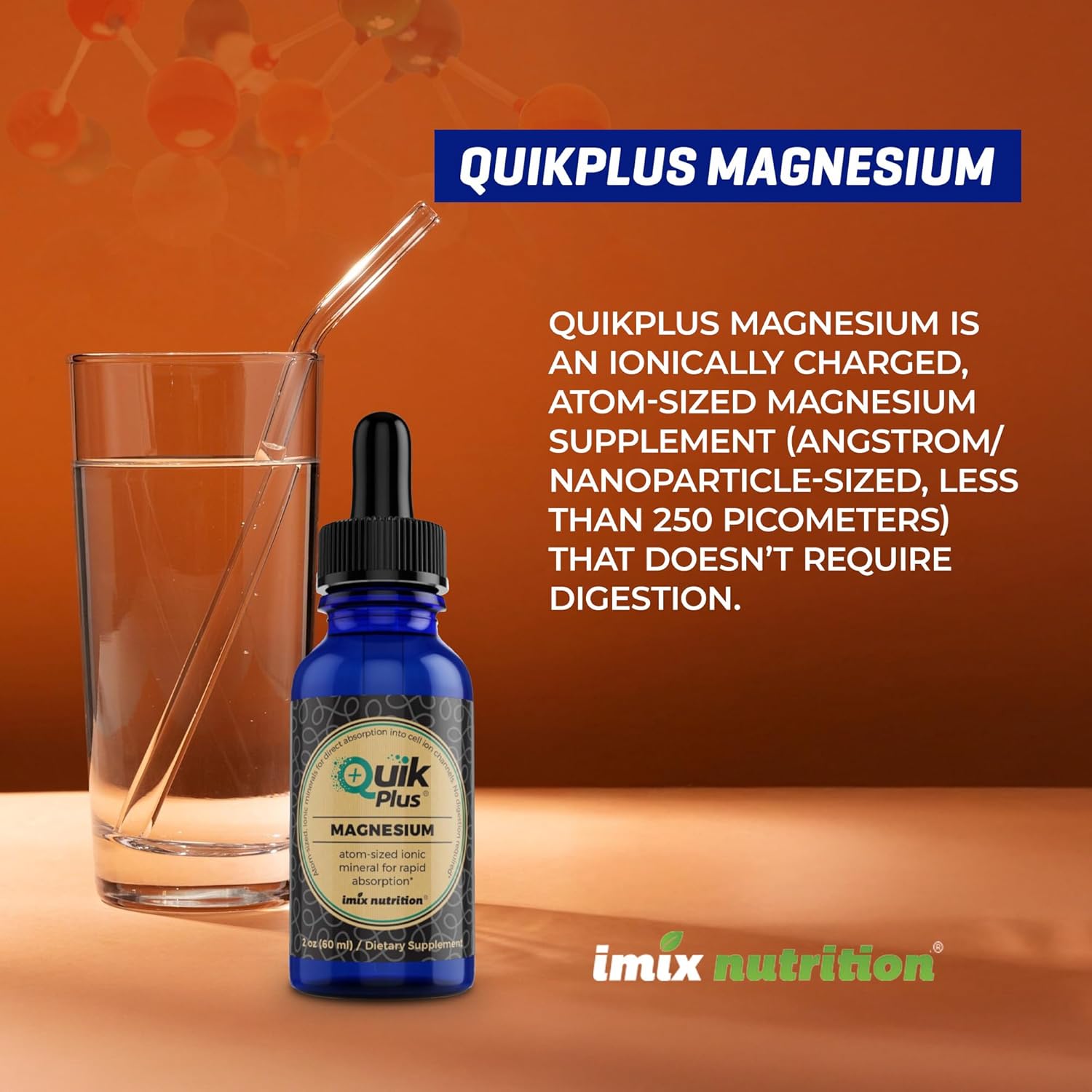Imix Nutrition QuikPlus Magnesium Liquid Supplement - Muscle Relaxation, Nerve Health, Bone Support - Vegan, Gluten-Free - 80mg per Serving - 30 Servings - 2 fl oz