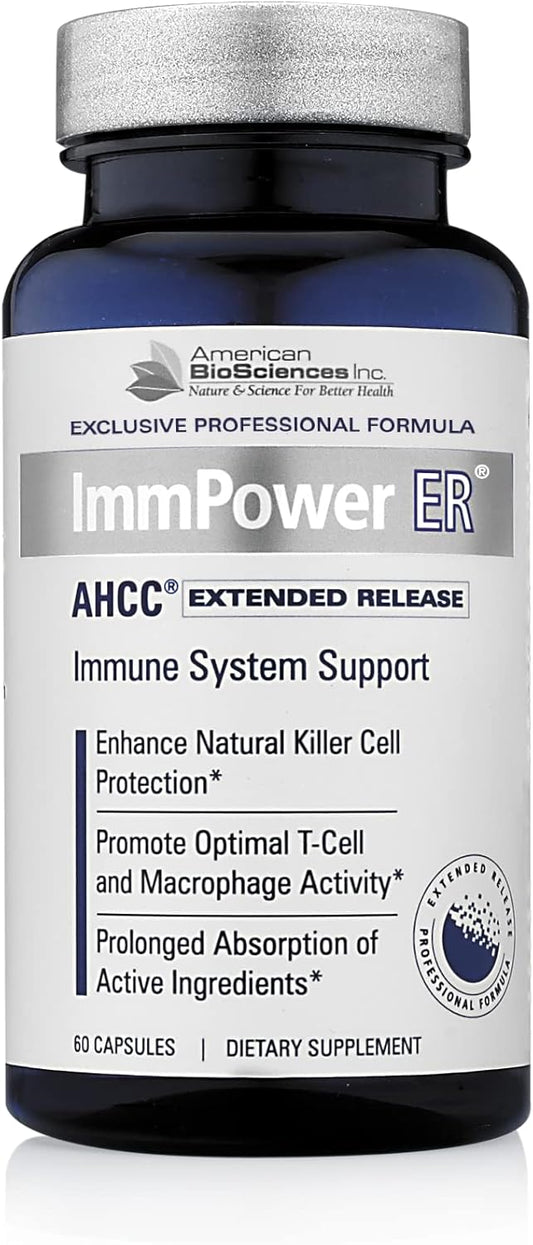 ImmPower ER AHCC Extended Release Mushroom Supplement - 60 Capsules, 500mg - Immune Support by American BioSciences
