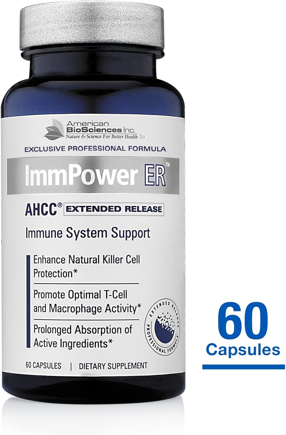 ImmPower ER AHCC Extended Release Mushroom Supplement - 60 Capsules, 500mg - Immune Support by American BioSciences