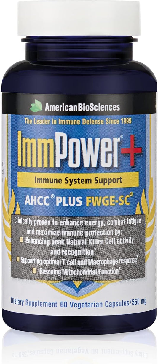ImmPower Plus Mushroom Extract Supplement - Immune Support & Mitochondrial Rescue - AHCC & Fermented Wheat Germ Extract - 60 Capsules - BoostGo Australia