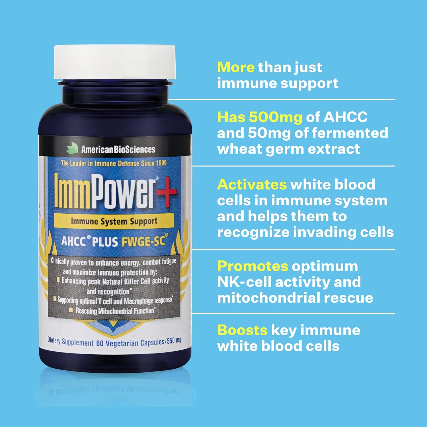 ImmPower Plus Mushroom Extract Supplement - Immune Support & Mitochondrial Rescue - AHCC & Fermented Wheat Germ Extract - 60 Capsules - BoostGo Australia