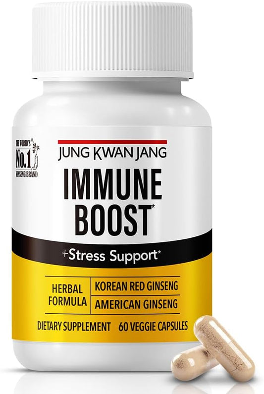 Immune Boost Duo: American & Korean Ginseng Supplement for Energy, Immunity, and Stress Relief